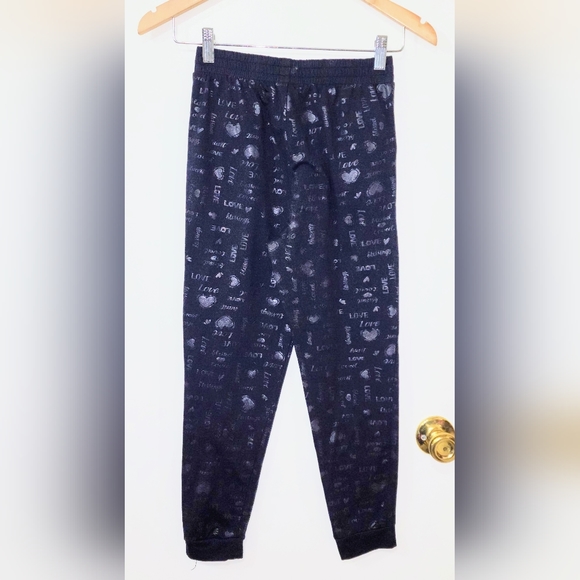 ShoSho size10 Black Joggers w/ Silver ❤️ & the word Love all over. Drawstring at - Picture 3 of 8